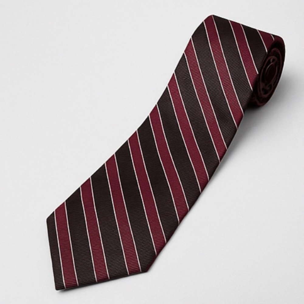 Brooks Brothers Burgundy & Brown Stripe Silk Tie – Made in USA – 3.5” Width NEW